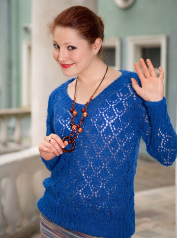 Raglan-Pulli mit Ajour-Rautenmuster