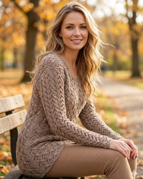Pulli im Ajour-Zopfmuster