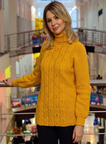 Pullover mit Zopfmuster und Rollkragen