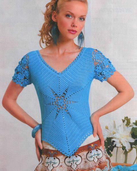 Häkelbluse mit geometrischer Form und sechseckigem Motiv