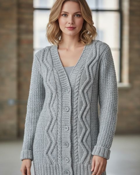 Lange Jacke mit Zopfmuster