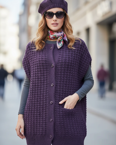 Cardigan mit kurzen Ärmeln und Baskenmütze
