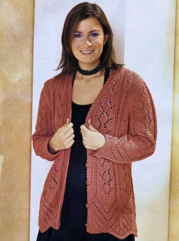 Ajour Strickjacke mit dekorativem Saum