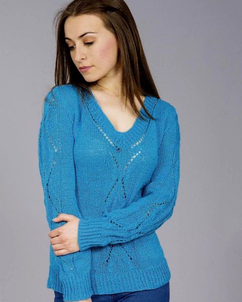 Pulli mit V-Ausschnitt und Ajourmuster