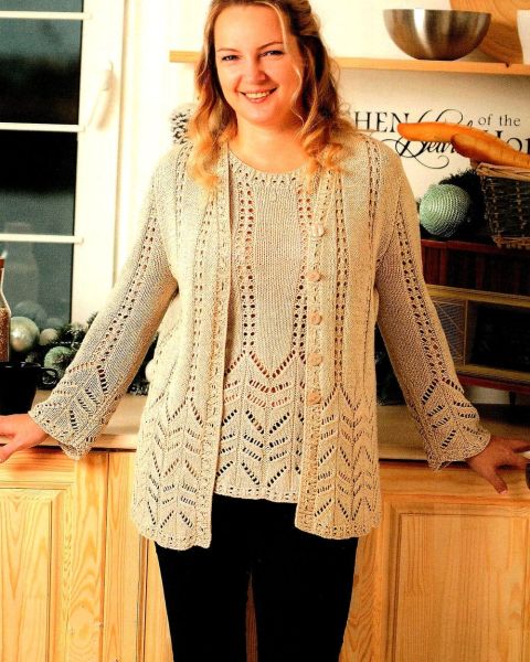 Strickset: Jacke und Top mit Ajourmustern