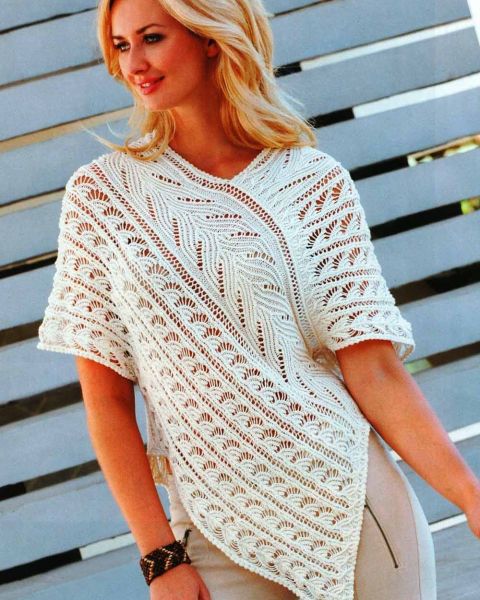 Tunika-Poncho mit Ajourmuster